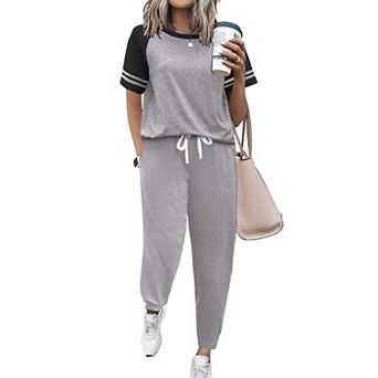 Ekouaer Lounge Sets for Women Two Piece Pajama Set Short Sleeve Crewneck Jogger Outfits