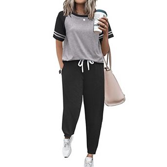 Ekouaer Lounge Sets for Women Two Piece Pajama Set Short Sleeve Crewneck Jogger Outfits