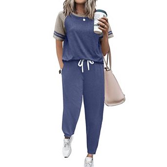 Ekouaer Lounge Sets for Women Two Piece Pajama Set Short Sleeve Crewneck Jogger Outfits
