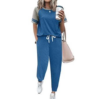 Ekouaer Lounge Sets for Women Two Piece Pajama Set Short Sleeve Crewneck Jogger Outfits