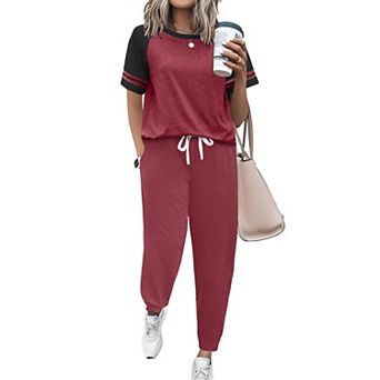 Ekouaer Lounge Sets for Women Two Piece Pajama Set Short Sleeve Crewneck Jogger Outfits