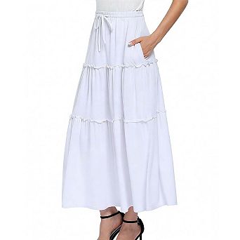Women's High Waist Maxi Skirt Ruffle Hem Drawstring Casual Skirt