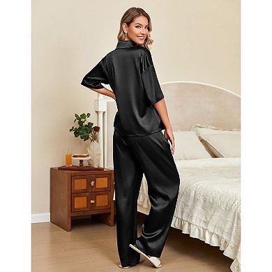 Ekouaer Pajamas Set Women Short Sleeve Pj Sets Button Down Sleepwear 2 Piece Soft