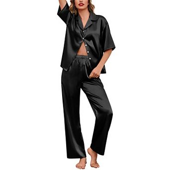 Ekouaer Pajamas Set Women Short Sleeve Pj Sets Button Down Sleepwear 2 pc Soft