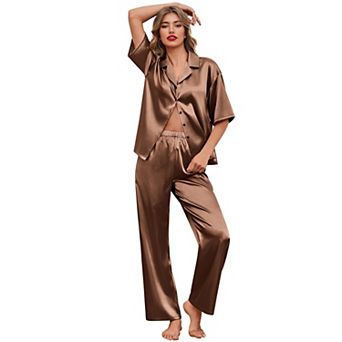 Ekouaer Pajamas Set Women Short Sleeve Pj Sets Button Down Sleepwear 2 pc Soft