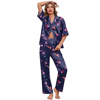 Ekouaer Pajamas Set Women Short Sleeve Pj Sets Button Down Sleepwear 2 pc Soft