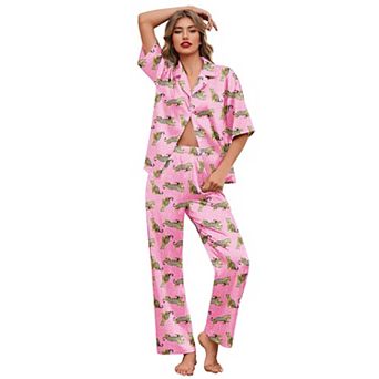 Ekouaer Pajamas Set Women Short Sleeve Pj Sets Button Down Sleepwear 2 pc Soft