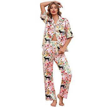 Ekouaer Pajamas Set Women Short Sleeve Pj Sets Button Down Sleepwear 2 pc Soft