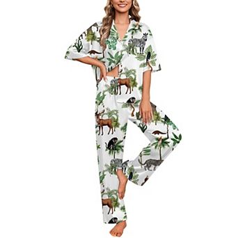 Ekouaer Pajamas Set Women Short Sleeve Pj Sets Button Down Sleepwear 2 pc Soft