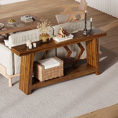 ANIXOL Farmhouse Sofa Console Table with 2-Tier Storage