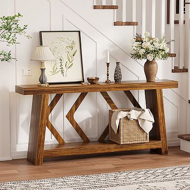 ANIXOL Farmhouse Sofa Console Table with 2-Tier Storage