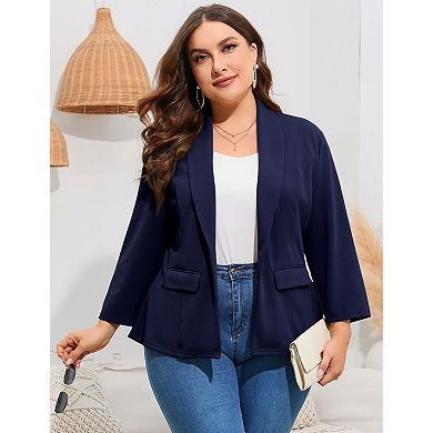 Women’s Plus Size One Button Blazer Jacket Ruffle Hem Tailored Work Blazer