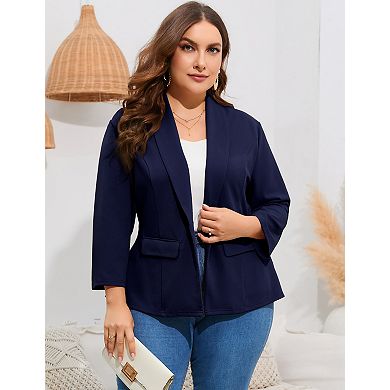 Women’s Plus Size One Button Blazer Jacket Ruffle Hem Tailored Work Blazer