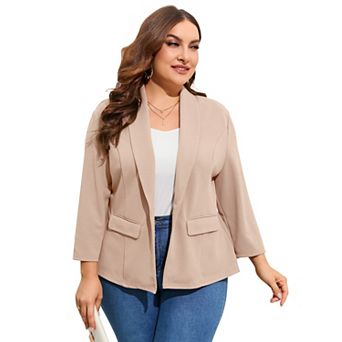 Women’s Plus Size One Button Blazer Jacket Ruffle Hem Tailored Work Blazer