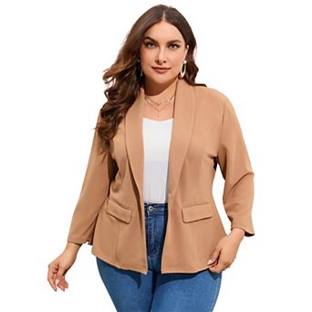 Women’s Plus Size One Button Blazer Jacket Ruffle Hem Tailored Work Blazer