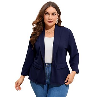 Women’s Plus Size One Button Blazer Jacket Ruffle Hem Tailored Work Blazer