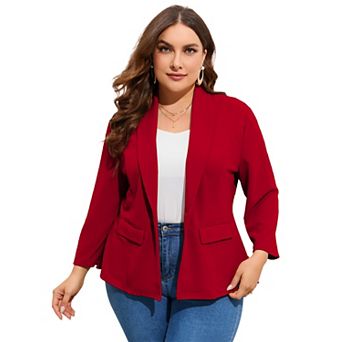 Women’s Plus Size One Button Blazer Jacket Ruffle Hem Tailored Work Blazer