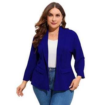 Women’s Plus Size One Button Blazer Jacket Ruffle Hem Tailored Work Blazer