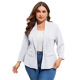 Women’s Plus Size One Button Blazer Jacket Ruffle Hem Tailored Work Blazer