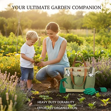 Stainless Steel Gardening Tool Set 10-Piece, Wooden Handles Heavy Duty with Storage Bag