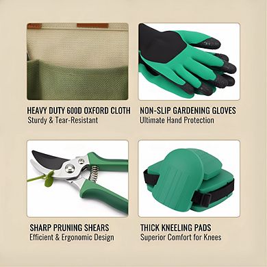 Stainless Steel Gardening Tool Set 10-Piece, Wooden Handles Heavy Duty with Storage Bag