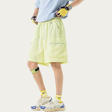 Men's Lightweight Cargo Athletic Shorts with Elastic Drawstring Waist Flap Pocket Design