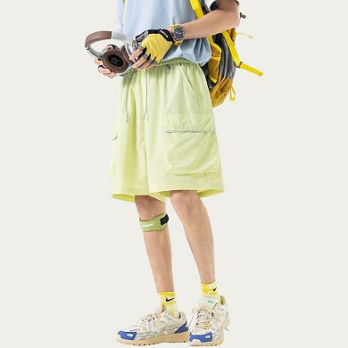 Men's Lightweight Cargo Athletic Shorts with Elastic Drawstring Waist Flap Pocket Design