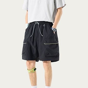 Men's Lightweight Cargo Athletic Shorts with Elastic Drawstring Waist Flap Pocket Design