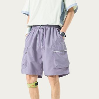 Men's Lightweight Cargo Athletic Shorts with Elastic Drawstring Waist Flap Pocket Design