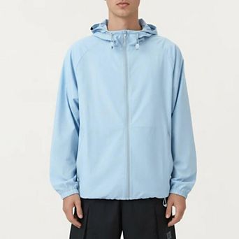 Men's Lightweight Hooded Windbreaker Jacket with Full Zip Closure Elastic Cuffs and Adjustable Hem