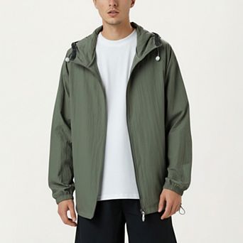 Men's Lightweight Hooded Windbreaker Jacket with Full Zip Closure Elastic Cuffs and Adjustable Hem