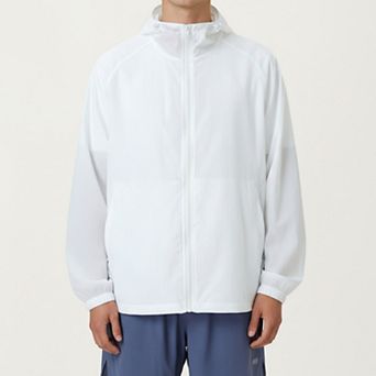 Men's Lightweight Hooded Windbreaker Jacket with Full Zip Closure Elastic Cuffs and Adjustable Hem