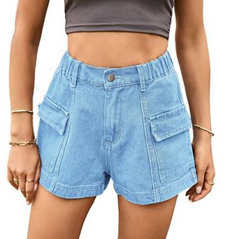 Women Cargo Denim Shorts Summer Casual Vintage Loose Button Zipper Shorts Daily Shorts