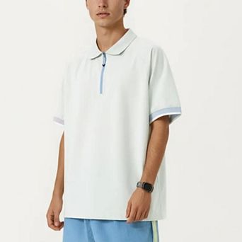 Men's Short Sleeve Athletic Polo Shirt with Zip Collar Lightweight Breathable Fabric and Relaxed Fit