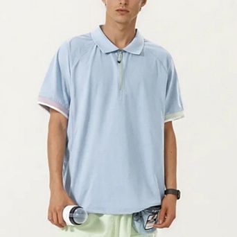 Men's Short Sleeve Athletic Polo Shirt with Zip Collar Lightweight Breathable Fabric and Relaxed Fit