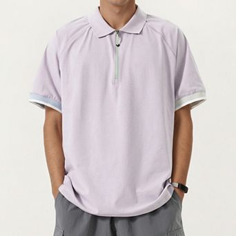 Men's Short Sleeve Athletic Polo Shirt with Zip Collar Lightweight Breathable Fabric and Relaxed Fit