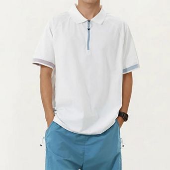 Men's Short Sleeve Athletic Polo Shirt with Zip Collar Lightweight Breathable Fabric and Relaxed Fit