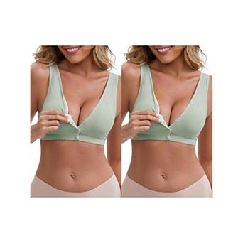 2 Packs Women's Front Close Wirefree Padded Nursing Bras Cross V-Neck Lift Up Soft Lingerie
