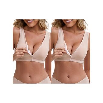 2 Packs Women's Front Close Wirefree Padded Nursing Bras Cross V-Neck Lift Up Soft Lingerie