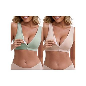 2 Packs Women's Front Close Wirefree Padded Nursing Bras Cross V-Neck Lift Up Soft Lingerie