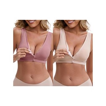 2 Packs Women's Front Close Wirefree Padded Nursing Bras Cross V-Neck Lift Up Soft Lingerie