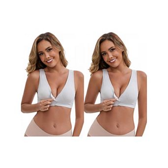2 Packs Women's Front Close Wirefree Padded Nursing Bras Cross V-Neck Lift Up Soft Lingerie