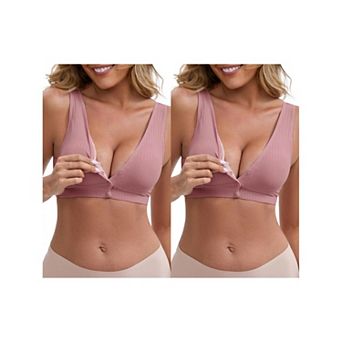 2 Packs Women's Front Close Wirefree Padded Nursing Bras Cross V-Neck Lift Up Soft Lingerie