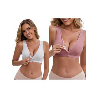 2 Packs Women's Front Close Wirefree Padded Nursing Bras Cross V-Neck Lift Up Soft Lingerie