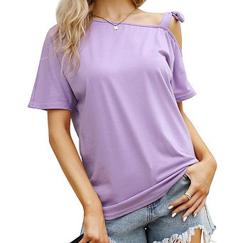 Women's Batwing Sleeve Asymmetric Top Casual Loose One Shoulder Tie Strap Top Daily Versatile Tops