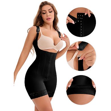 2 Packs Women's Lace Trim Open-Bust Adjustable Straps Front Hooks Tummy Control Hip Lifter Bodysuits