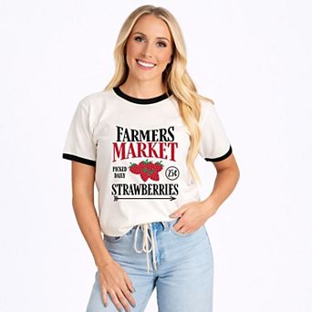 Farmers Market Strawberries - Women's Ringer Graphic T-Shirt