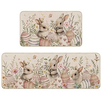 Easter Bunny Kitchen Rugs Non Slip Spring Decor 2 pc