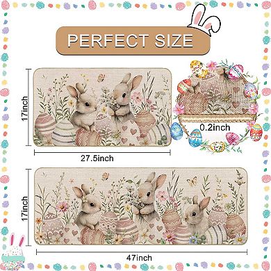 Easter Bunny Kitchen Rugs Non Slip Spring Decor 2pc