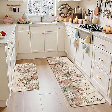 Easter Bunny Kitchen Rugs Non Slip Spring Decor 2pc